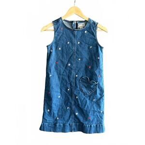 Madewell x Crewcuts Girls Denim Dress Sz 12 Sleeveless Floral Embroidered